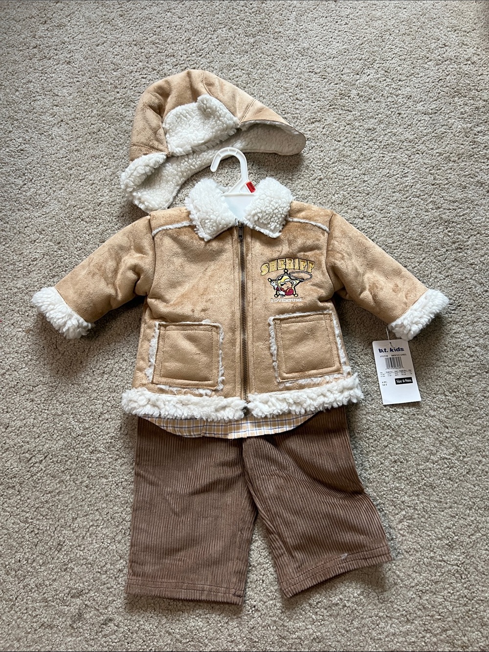 Sheriff Sherpa-Lined Tan Jacket & Brown Corduroy Pants Set size 6-9mo